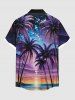 Plus Size Galaxy Coconut Tree Seascape Print Buttons Pocket Hawaii Shirt For Men -  