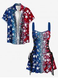 Glitter Sequins Patriotic American Flag Print Matching Outfit For Couples -  