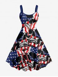 Skulls Patriotic American Flag Print A Line Dress -  