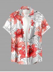 Flowers Tropical Leaf Print Buttons Pocket Hawaii Shirt For Men -  
