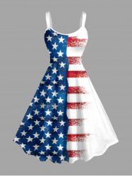 Patriotic American Flag Print Tank Dress -  
