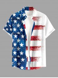 Patriotic American Flag Print Buttons Pocket Shirt For Men - Bleu 3XL