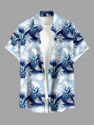 Tropical Leaf Print Buttons Pocket Hawaii Shirt For Men -  