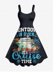 Ship Coconut Tree Flower Print Hawaii Tank Dress -  