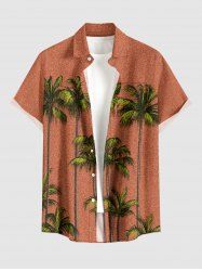 Plus Size Coconut Tree Print Hawaii Button Pocket Shirt For Men - Brun Légère 5XL