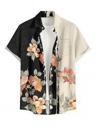 Flower Leaf Branch Print Hawaii Button Pocket Shirt For Men - Noir 6XL