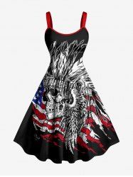 Ethnic Skull Patriotic American Flag Print A Line Dress -  