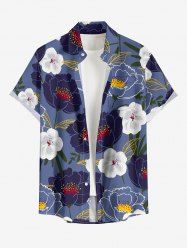 Flower Leaf Print Hawaii Button Pocket Shirt For Men -  