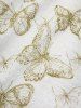 Butterfly Print Twist Top and Floral Lace Patchwork Pockets Flare Pants Plus Size Outfit - Blanc 