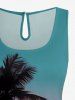 Matching Hawaii Shirt and Romper Beach Outfit Coconut Tree Ombre Sunset Sea Print For Couples -  