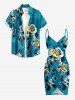 Flower Leaf Branch Print Plus Size Matching Hawaii Beach Outfit For Couples -  