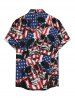 Skulls Patriotic American Flag Print Button Pocket Shirt For Men - Bleu profond 3XL