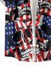 Skulls Patriotic American Flag Print Button Pocket Shirt For Men - Bleu profond 3XL