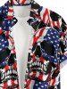 Skulls Patriotic American Flag Print Button Pocket Shirt For Men -  