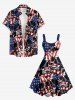 Plus Size Skulls Patriotic American Flag Print A Line Dress -  