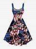 Skulls Patriotic American Flag Print A Line Dress -  