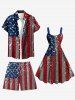 Plus Size Glitter Sequins Patriotic American Flag Print Drawstring Beach Shorts For Men -  
