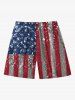 Plus Size Glitter Sequins Patriotic American Flag Print Drawstring Beach Shorts For Men -  