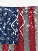 Plus Size Glitter Sequins Patriotic American Flag Print Drawstring Beach Shorts For Men -  