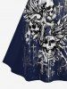 Plus Size Skull Wings Cross Print Ruched Lattice Crisscross Straps Dress - Bleu profond M
