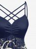 Plus Size Skull Wings Cross Print Ruched Lattice Crisscross Straps Dress - Bleu profond M