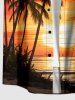 Coconut Tree Sun Seascape Print Buttons Pocket Hawaii Shirt For Men -  