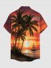 Coconut Tree Sun Seascape Print Buttons Pocket Hawaii Shirt For Men -  