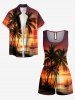 Coconut Tree Sun Seascape Print Cinched Hawaii Romper -  