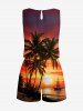 Coconut Tree Sun Seascape Print Cinched Hawaii Romper - Orange Foncé 6X
