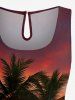 Plus Size Coconut Tree Sun Seascape Print Cinched Hawaii Romper -  
