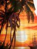 Coconut Tree Sun Seascape Print Cinched Hawaii Romper - Orange Foncé 6X