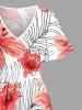 Flowers Tropical Leaf Print Split Hawaii Midi Dress - CORAL ROSE 2X