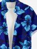 Plus Size Hibiscus Flower Leaf Print Buttons Pocket Hawaii Shirt For Men - Bleu M