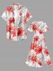 Flowers Tropical Leaf Print Split Hawaii Midi Dress - CORAL ROSE 2X