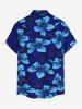 Plus Size Hibiscus Flower Leaf Print Buttons Pocket Hawaii Shirt For Men - Bleu M