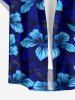 Plus Size Hibiscus Flower Leaf Print Buttons Pocket Hawaii Shirt For Men - Bleu M