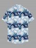 Tropical Leaf Print Buttons Pocket Hawaii Shirt For Men -  