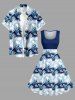 Plus Size Tropical Leaf Print Hawaii 1950s Vintage Dress -  
