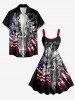 Ethnic Skull Patriotic American Flag Print A Line Dress -  