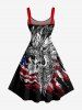 Ethnic Skull Patriotic American Flag Print A Line Dress -  
