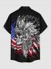 Ethnic Skull Patriotic American Flag Print Button Pocket Shirt For Men -  