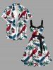 Robe trapèze boutonnée à imprimé hawaïen cocotiers, crânes et perroquets avec ceinture amovible - Blanc 3X