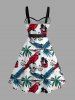 Robe trapèze boutonnée à imprimé hawaïen cocotiers, crânes et perroquets avec ceinture amovible - Blanc 3X