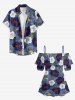 Flower Leaf Print Hawaii Cold Shoulder Ruffles Blouse -  
