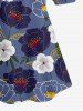 Flower Leaf Print Hawaii Cold Shoulder Ruffles Blouse -  
