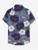 Flower Leaf Print Hawaii Button Pocket Shirt For Men -  