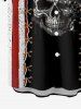 Skull Patriotic American Flag Print Button Pocket Shirt For Men -  