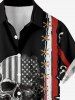 Skull Patriotic American Flag Print Button Pocket Shirt For Men -  