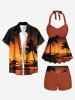Coconut Tree Ombre Dusk Print Hawaii Twist Halter Boyleg Tankini Swimsuit -  