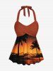 Coconut Tree Ombre Dusk Print Hawaii Twist Halter Boyleg Tankini Swimsuit -  